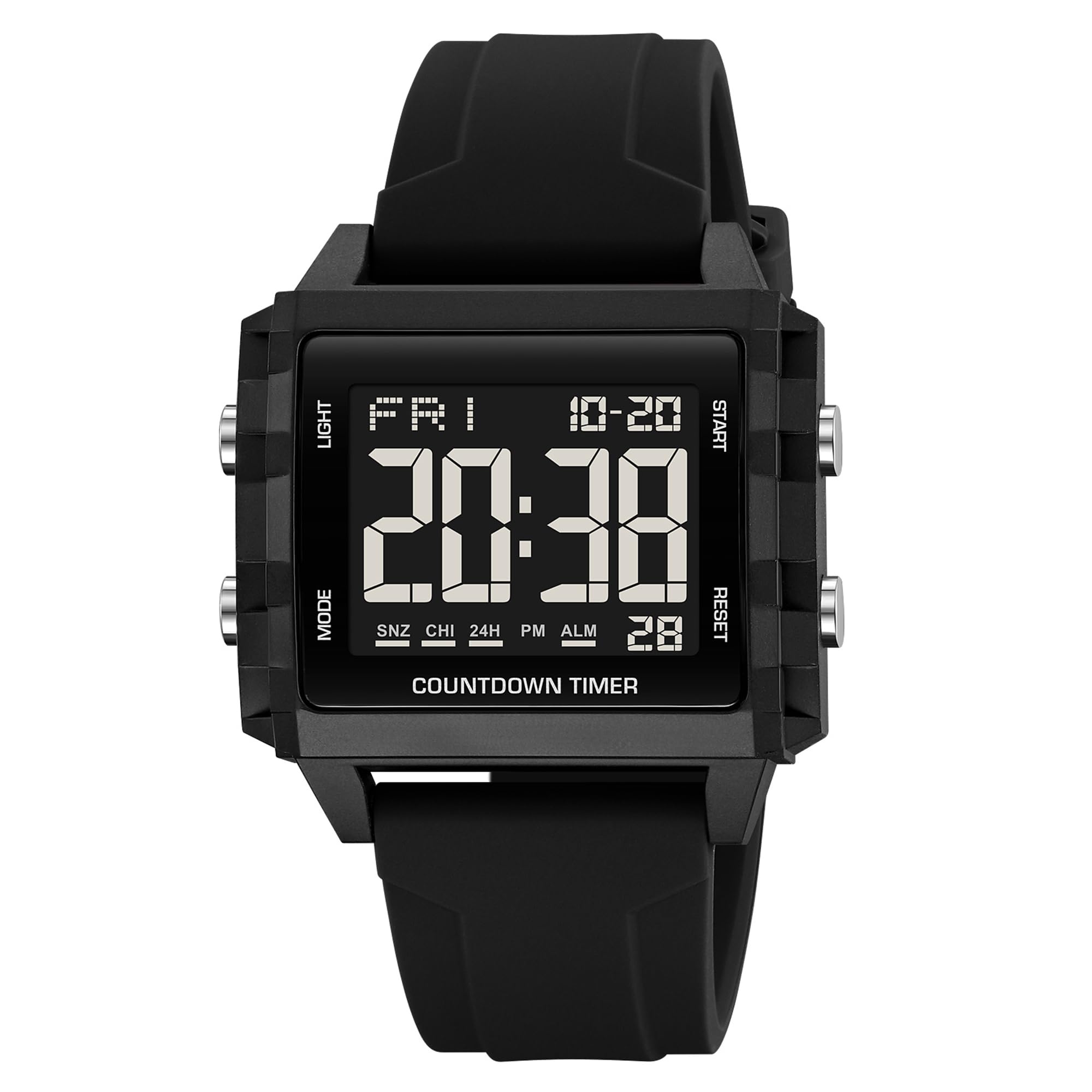 findtime Montre numérique étanche pour homme avec rétroéclairage LED, alarme, chronomètre, compte à rebours