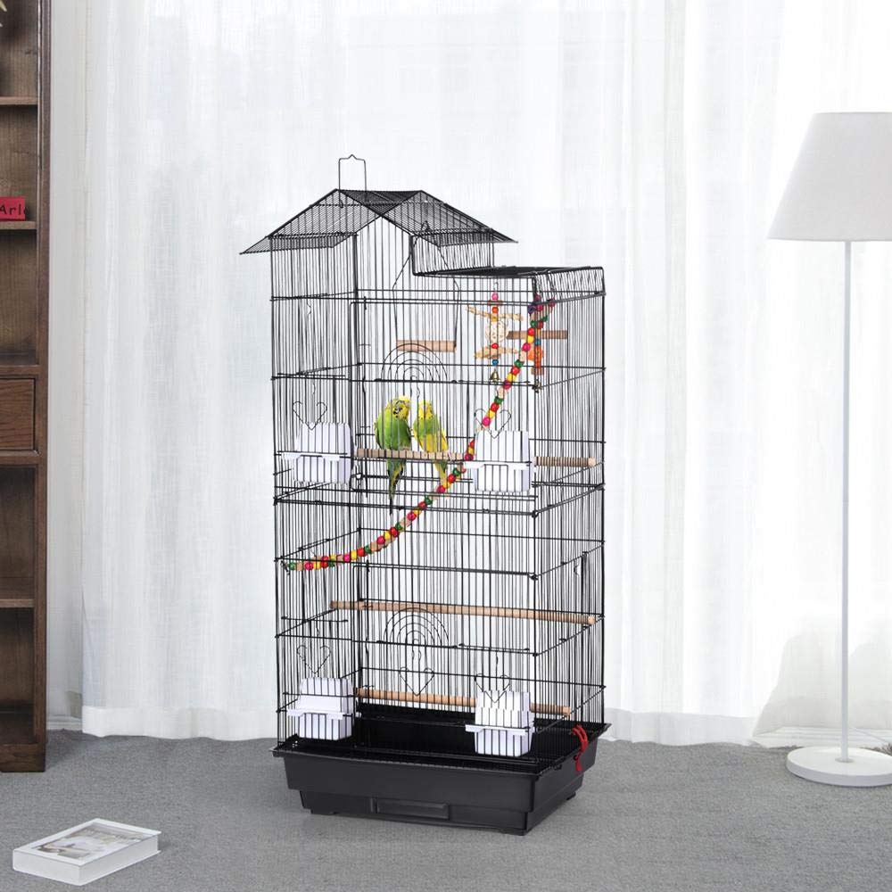 Yaheetech Klatka dla ptaków woliera dla ptaków klatka dla papużek falistych czarna 46 x 35,5 x 99 cm, domek dla ptaków z zabawką do wspinaczki