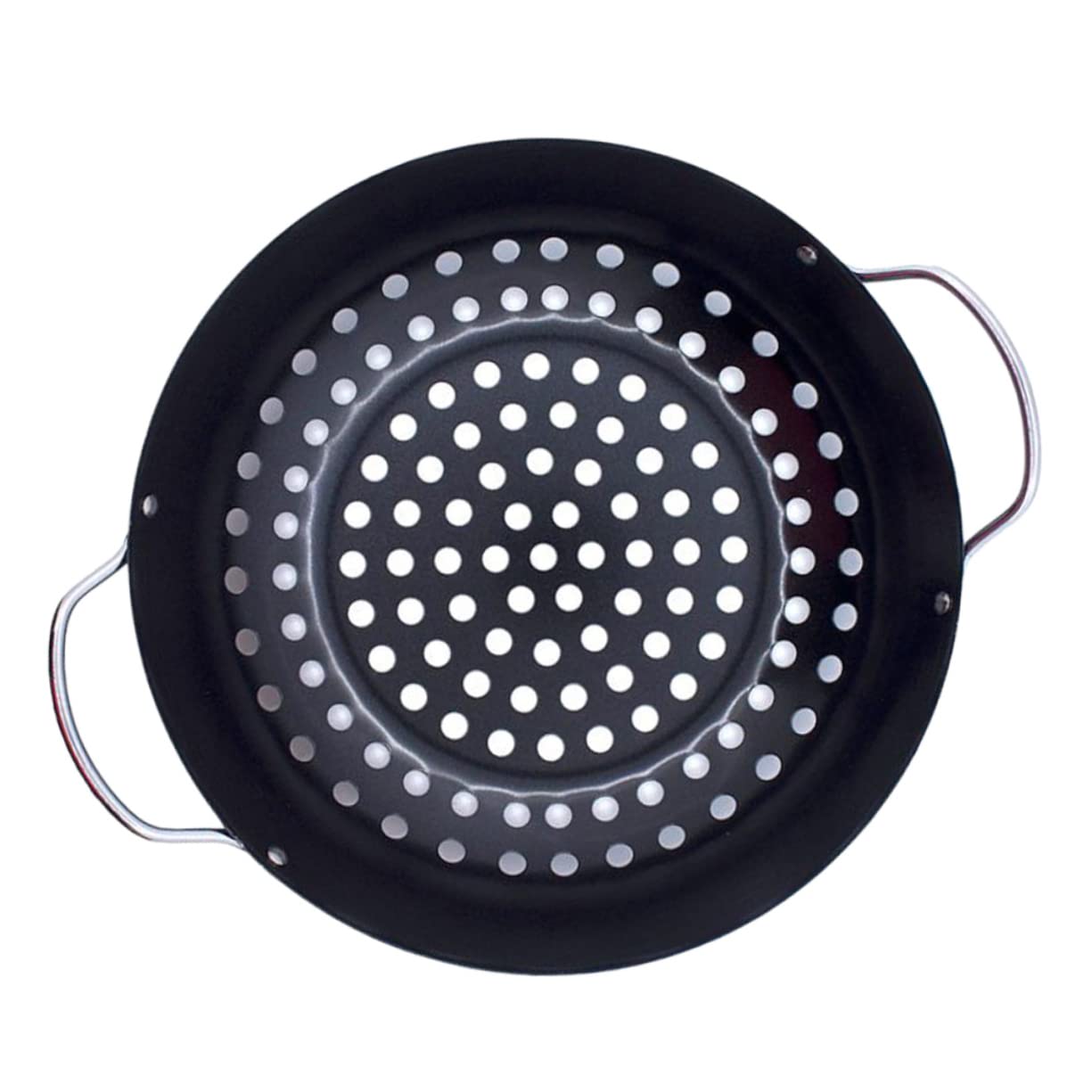 INOOMP Sartén Antiadherente para Parrilla de Acero Negro con Diseño de Agujeros y Mango, Plato de Barbacoa para Cocinar Verduras y Pescado en Casa Aire Libre