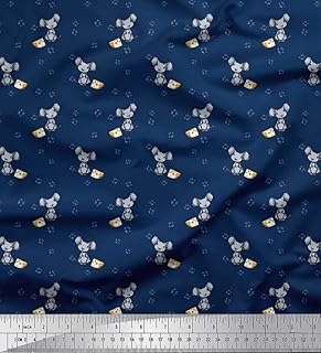Soimoi Poly Georgette Blue Fabric - by The Yard - 52 Inch Wide - Footprint, Cheese & Rat Cartoon Kids Textile - Cute and Whimsical Patterns for Kids' Fashion Printed Fabric