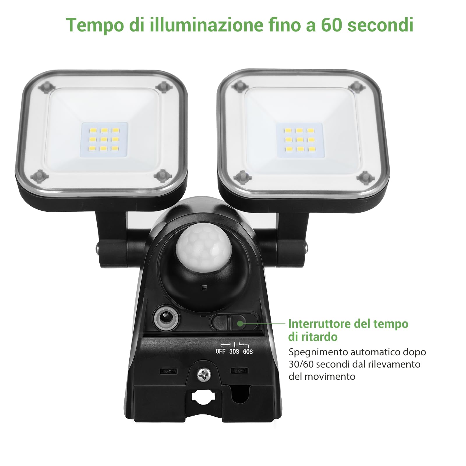 EDISHINE Faretto LED Esterno a Batteria con Sensore di Movimento, 800 LM