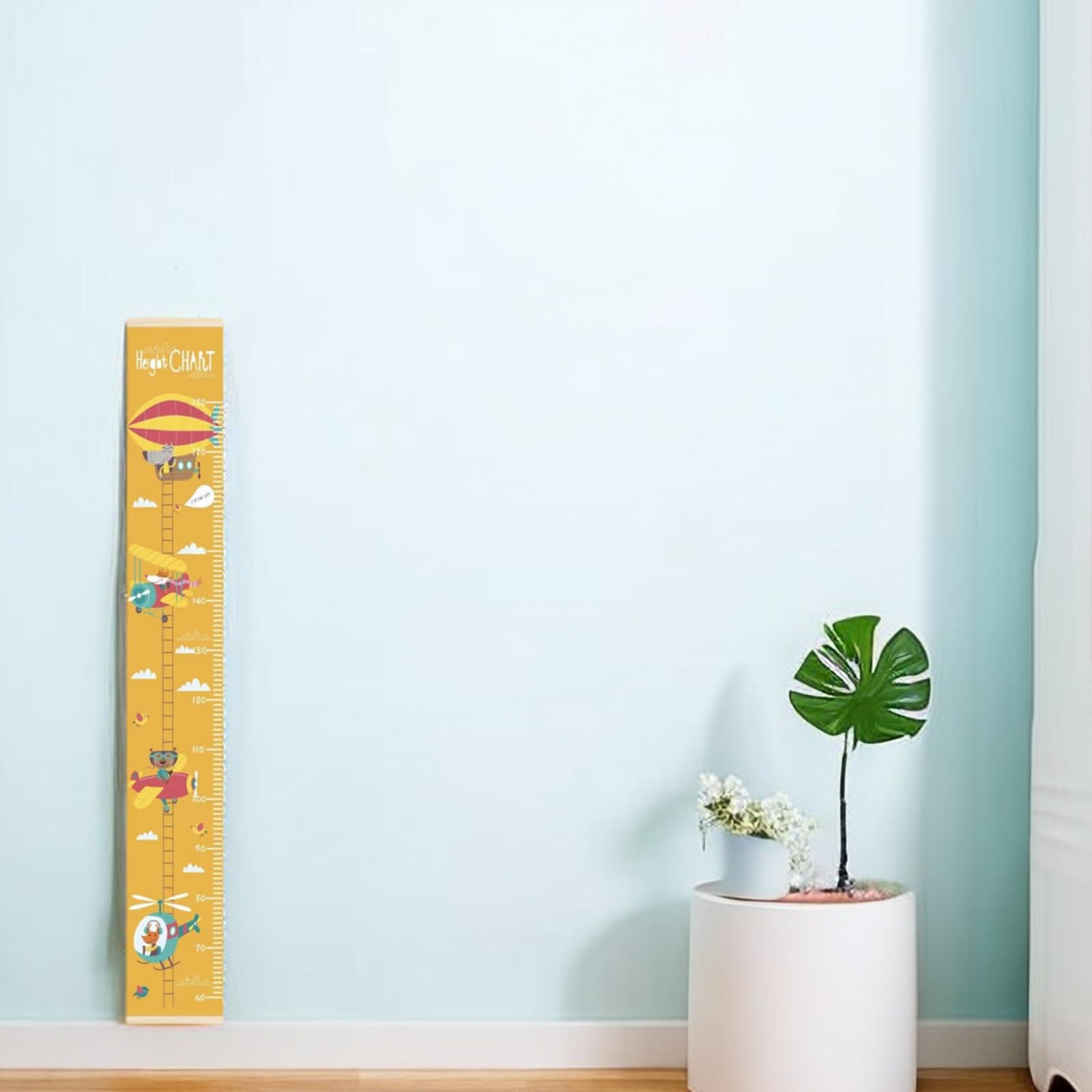 Toise Murale Enfant Suspendue avec Joli Design | Règle de Mesure pour Chambre Bébé & Enfant | Décoration Murale Amovible & Réutilisable | Idéal Cadeau pour Garçon et Fille (Hélicoptères)