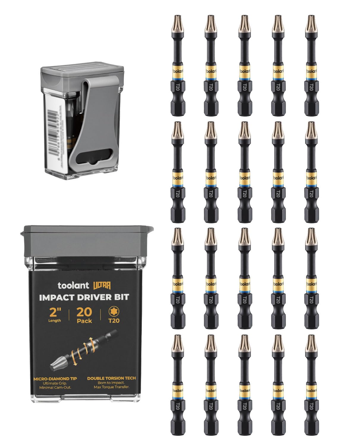 toolant T20 2" Impact Torx Bits, 1/4" Hex, S2 Steel, 20-Piece Set