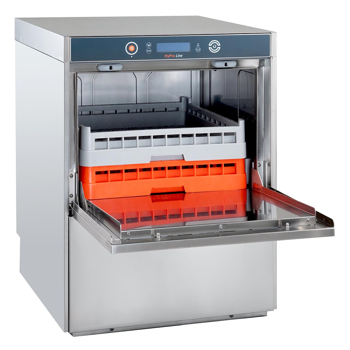 Geschirrspülmaschine HYPRO-GSM54SLE | Korb 50×50 cm | Gastro Geschirrspüler | Reiniger- & Klarspüldosierer | Ablauf- & Drucksteigerungspumpe | Enthärter | 400 V | Edelstahl | Made in Europe