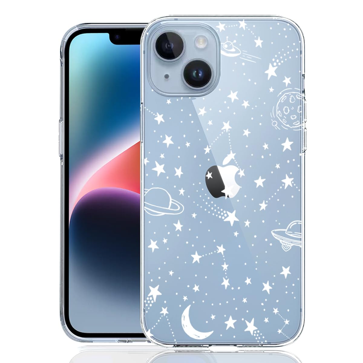 KEXAAR Compatible with iPhone 14 Case, Stars Moon Alien UFO Meteor Space Universe Shockproof Protective Bumper Hard Back Slim Cute Clear Phone Cover