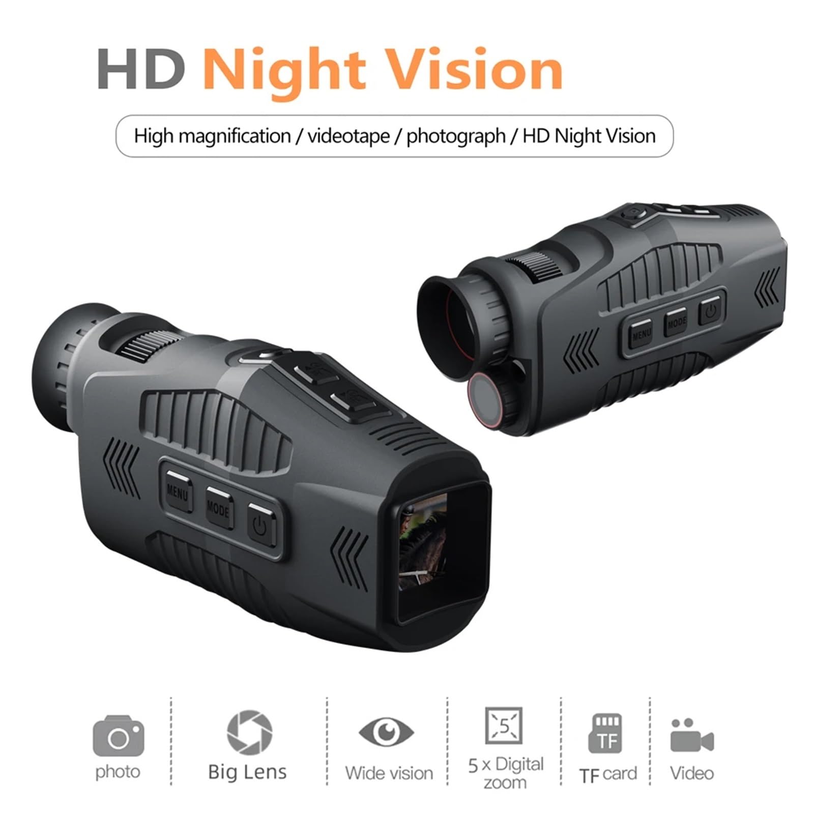 Night Vision Goggles, Przenośny monokularowy noktowizor na podczerwień 1080P 5-krotny zoom cyfrowy 300M Odległość widzenia w pełnej ciemności podczas polowania na świeżym powietrzu