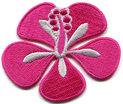 Hawaiian Rose Pink Hibiscus Flower Hawaii Embroidered Applique Iron-on Patch S-1529