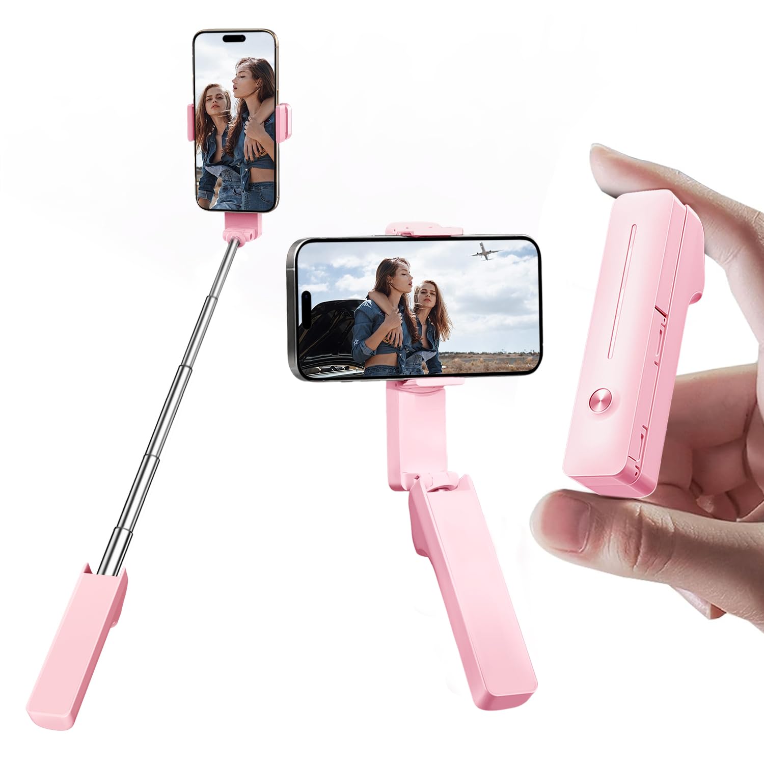 yAyusi Mini Selfie Stick Estensibile, Selfie Stick Portatile Tascabile con Telecomando, Supporto per Cellulare Compatto per Vlog/Registrazione Video/Streaming Live/Creazione di Contenuti (Rosa)