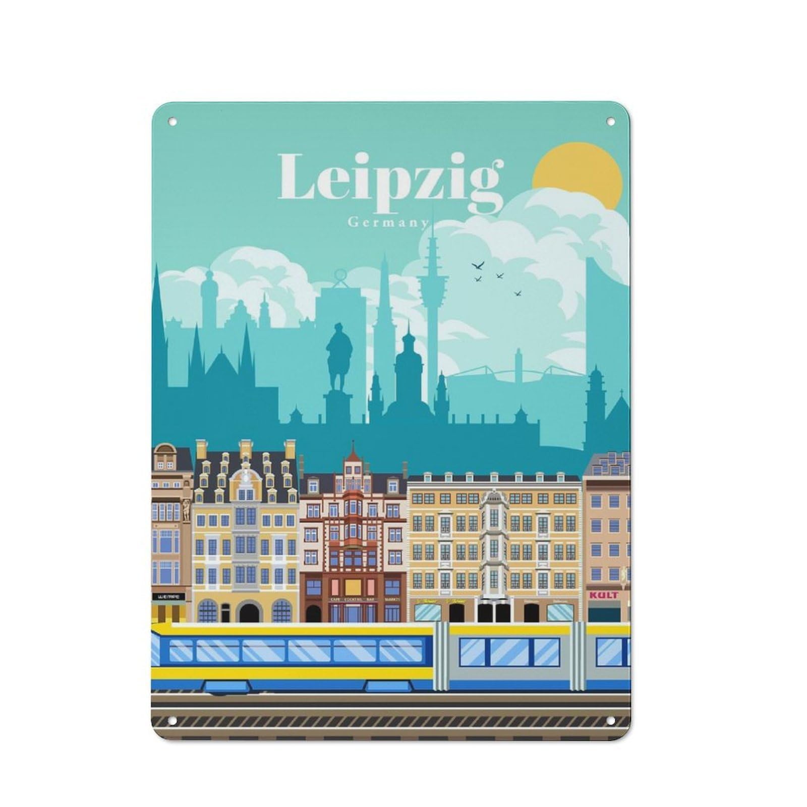 Junmoney Travel To Leipzig Kitchen Metal Sign With Design 40X30cm, Cosy Kitchen Wall Decor For Bakery, Diner, Cafe Or Family Room