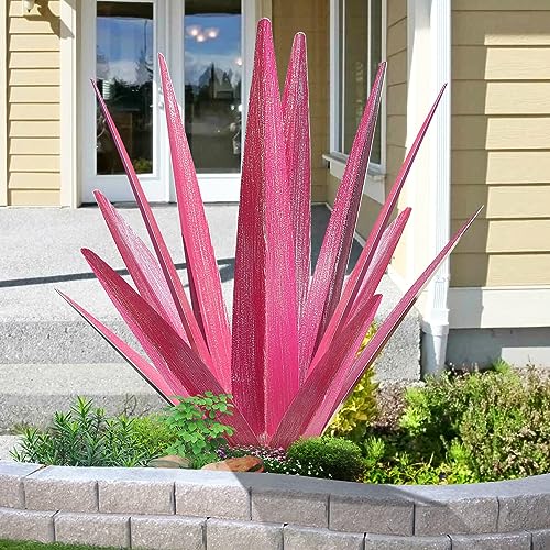 Image of KODIBO 24 inch Metal Agave Plant Outdoor Decor, Large Yard Sculpture, Rose Red | Hand-Painted Finish, Outdoor-Resistant Metal, Tequila Rustic Sculpture, Artificial Plants Outdoor, Gifts for Garden Lovers