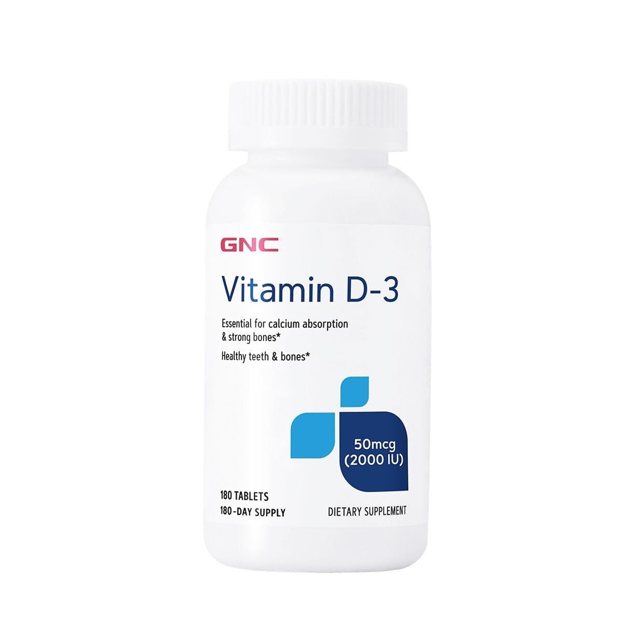 GNC Vitamin D3 50mcg Supplement, 2000 IU, Supports Teeth and Bone Health,180 Servings 180 Count (Pack of 1)