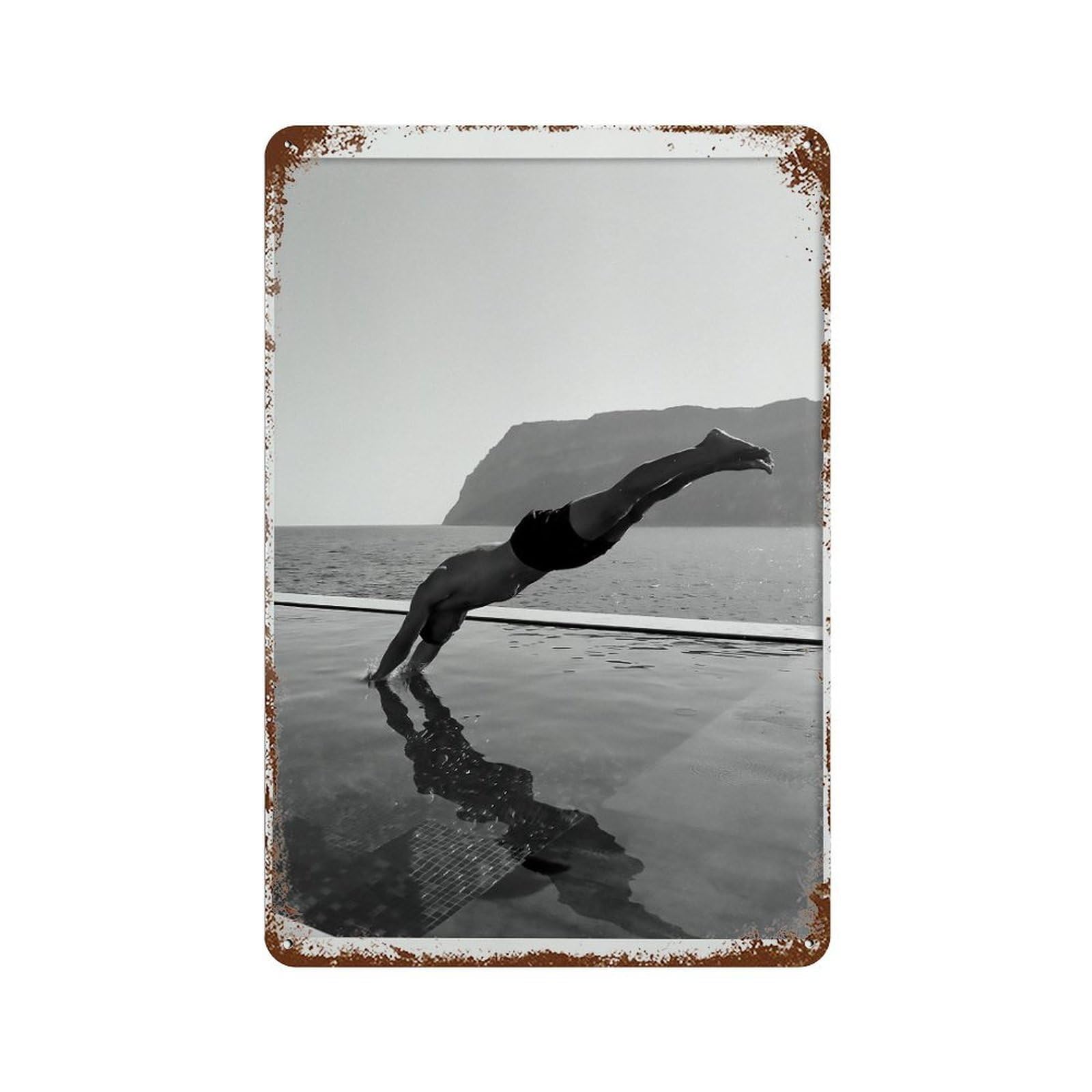 xiaoxiaoshen Man Diving Photography Vintage Black And White Wall Decor Art Metal Tin Poster Modern Home Decor Art Home Bar Shop Decorations Vintage Sign 30x20cm