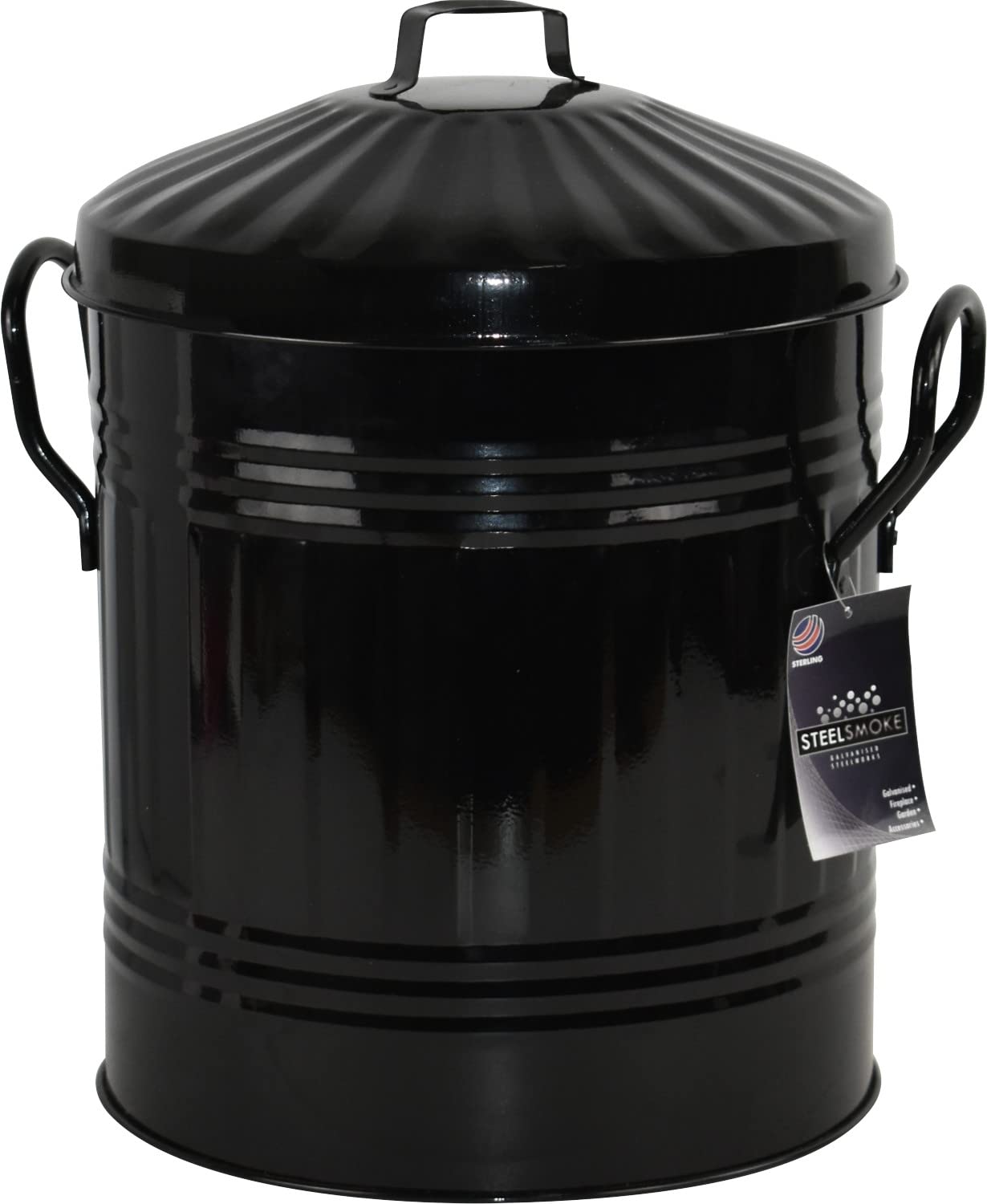 Sterling Ventures Small Coloured Metal Dust Bin with Lid Recycling Waste Rubbish 13L (Black)