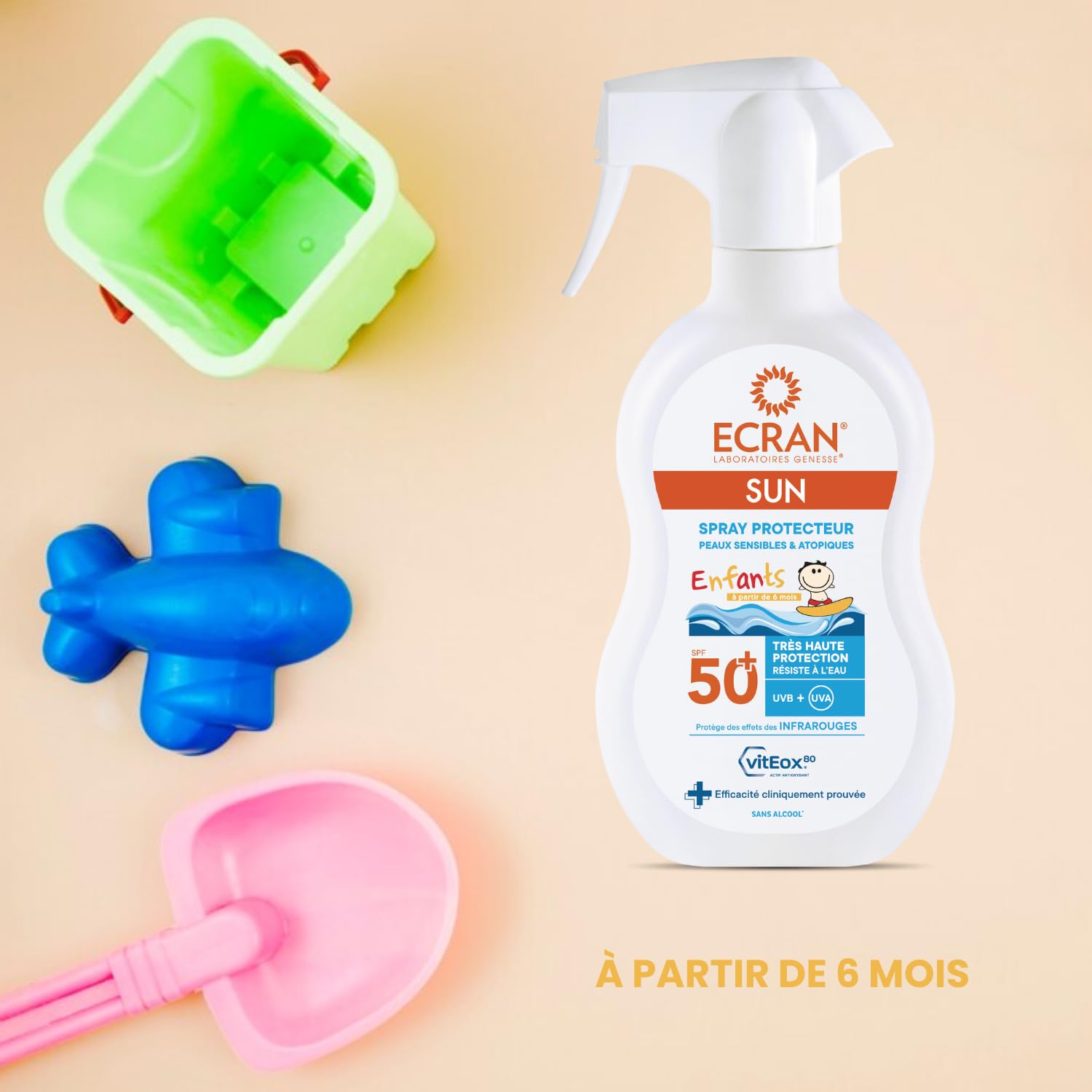 ECRAN® - Pistolet Protecteur Enfant - Très Haute Protection - Technologie vitEox80 - Vitamine E - Protection UVA, UVB, Lumière Bleue, Coups de Soleil - Protection Solaire SPF 50+ - Résistant à l'eau