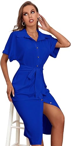 Miniatura 5 de LYANER Vestido midi de manga corta con cuello y botones para mujer