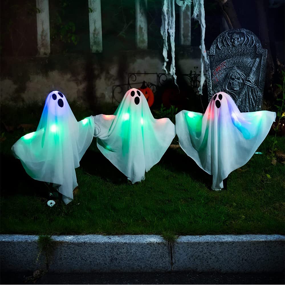 Lot De 2 Fantômes Squelettes LED Suspendus Halloween 100x60cm - Décoration Effrayante Éclairée