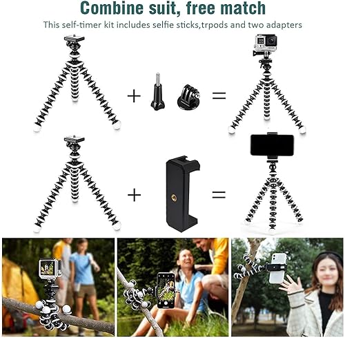 Miniatura 5 de Mcoplus LED-01 Trípode flexible portátil ajustable para teléfono celular con control remotoclip para smartphoneadaptador Gopro para Smartphone GoPro