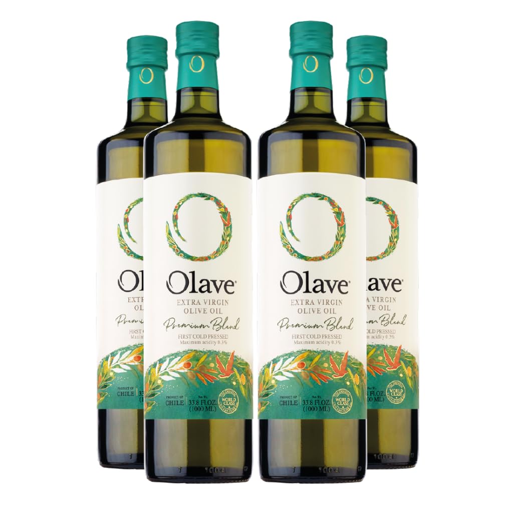 Extra Virgin Chilean Olive Oil by Olave |Premium Blend - First Cold Press, 33.8 Fl Oz (1000 Ml) - 4 pack