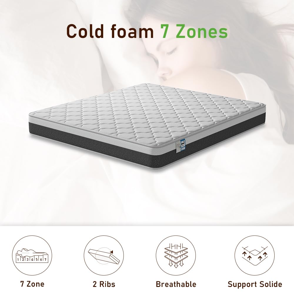 TEENO Mémoire Matelas en Mousse 160x200x18 cm avec 2 Oreiller +Sommier tapissier volige,Ensemble Matelas et sommier Tapissier (Épaisseur 18, 160x200cm Matelas+Oreillers+Sommier Tapissier（Style 2）)
