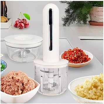 Food Processor, Cordless Electric Meat Grinder, Baby Food Chopper, for Outdoor Camping, Kitchen, Restaurant,Chop Vegetable, Onions, Peppers Etc,[a] white