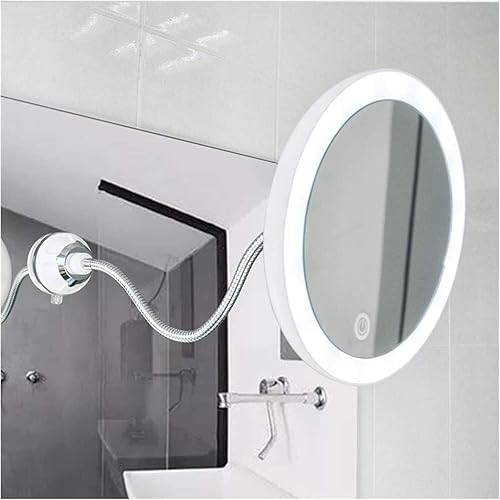 Miniatura 2 de DHAEY Espejo de tocador cosmético 5 veces con aumento LED de 7 pulgadas, espejo de maquillaje de belleza con espejo de luz con ventosa, espejo de