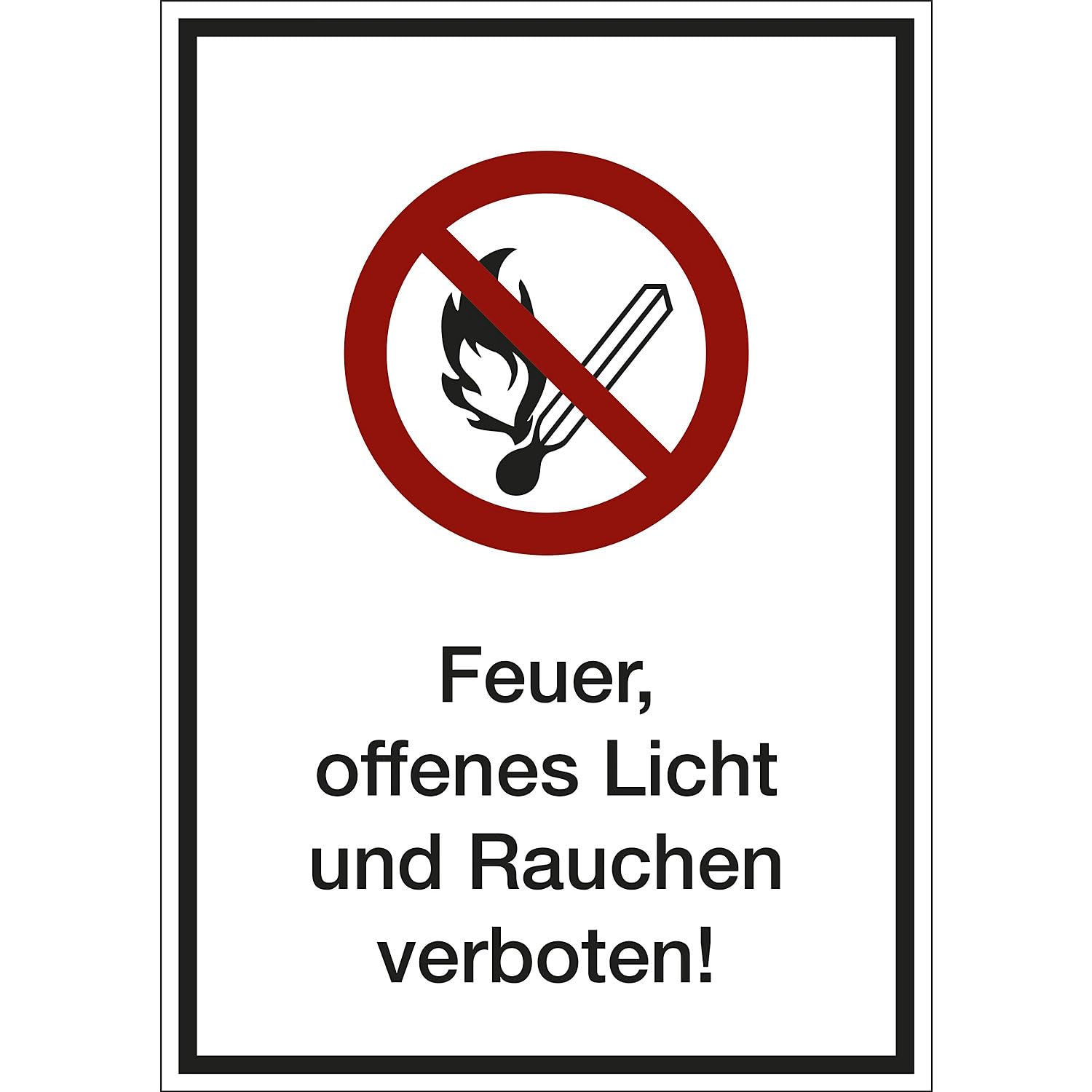 kaiserkraft | Kombizusatzschild mit Text für Verbotszeichen | Feuer | offenes Licht und Rauchen verboten | VE 10 Stk | Kunststoff | LxHxT 210 x 297 x 1 mm