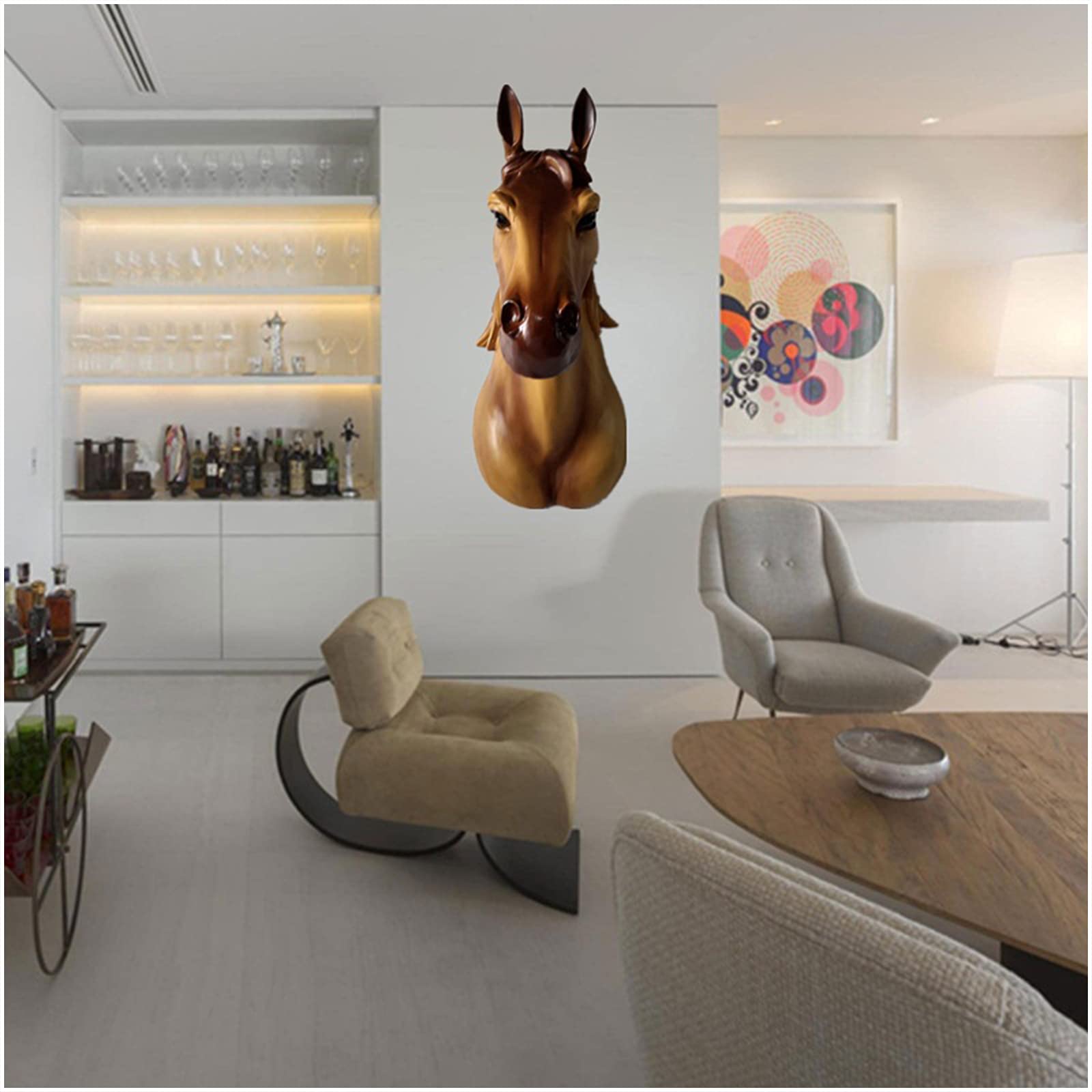 YXCQHZM Escultura de cabeza de caballo montada en la pared de 18 pulgadas, arte para colgar en la pared, arte de taxidermia sintética, decoración de busto para el hogar, bar, decoración de pared