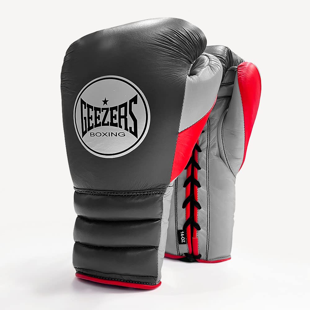 Geezers Halo Training/Sparring Boxing Gloves - Lace (DARK GREY/RED/GREY, 14OZ) — image 1