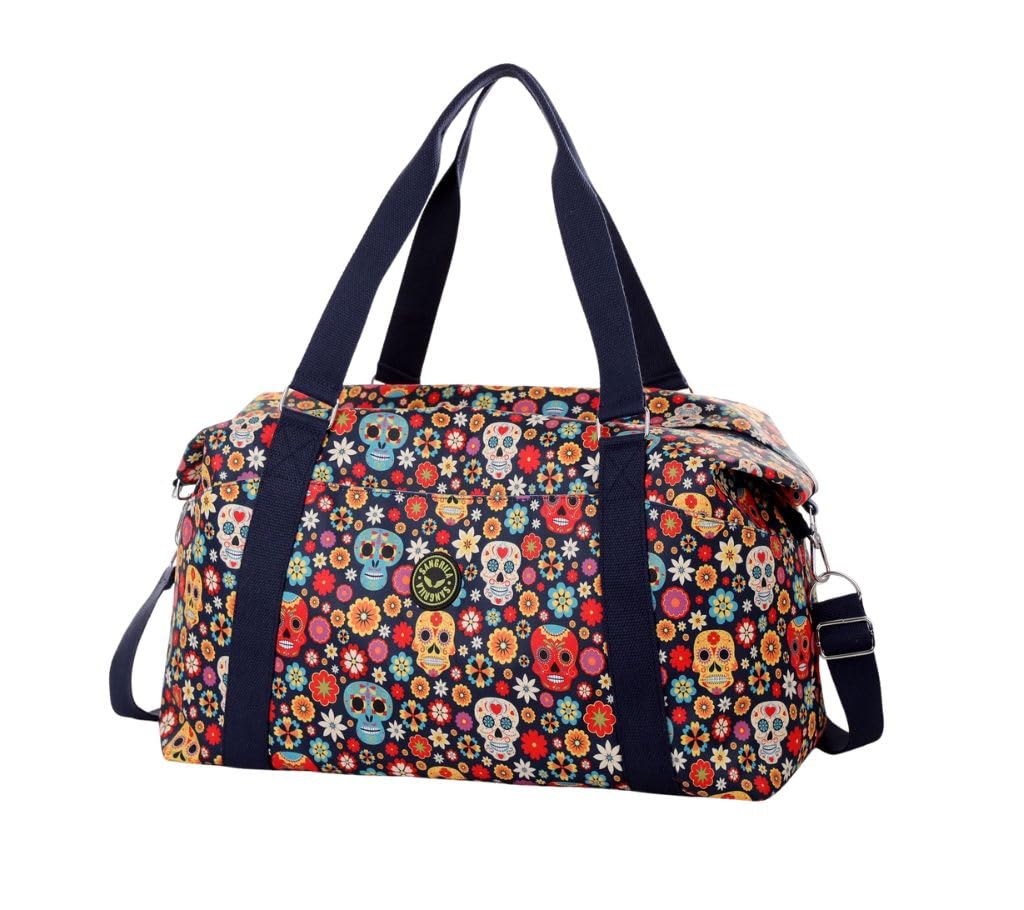 Waterproof Fitness Gym Travel Duffel Bag Holdall Travel Bag Weekend Overnight Bag for Men and Women (Skulls & Flowers) — image 1