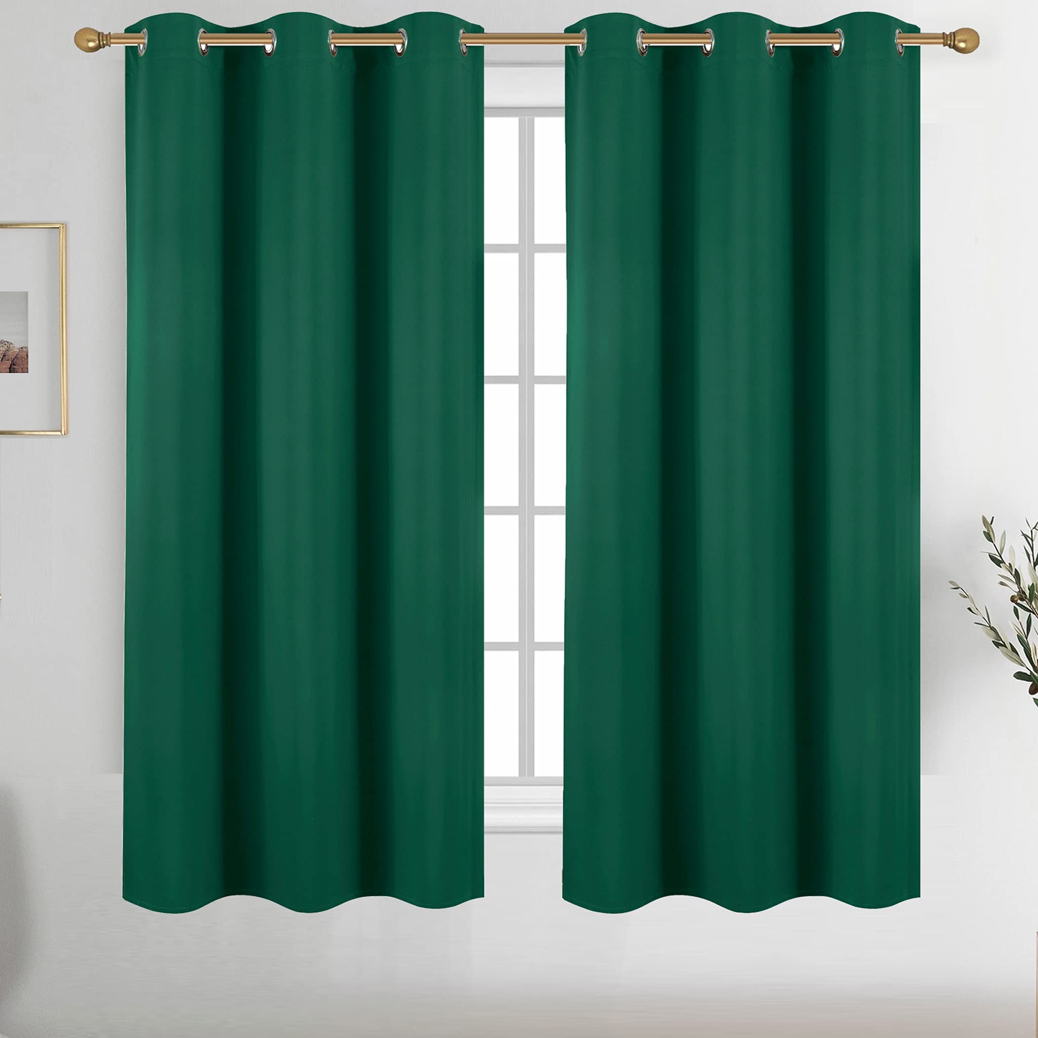 Diraysid Green Grommet Blackout Curtains for Bedroom Thermal Insulated Room Darkening Curtains Drapes, 42 x 72 inch, 2 Panels