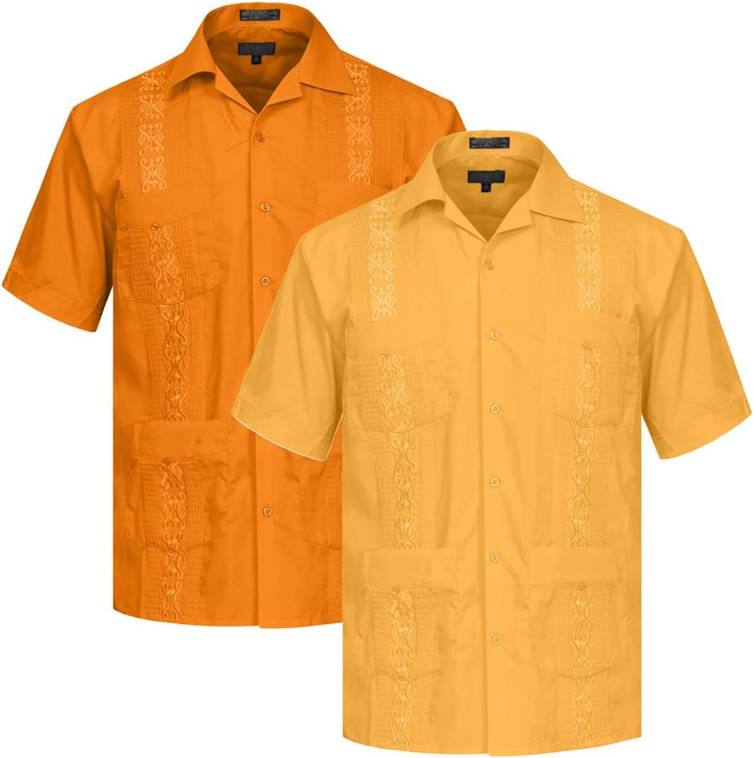 NE PEOPLE Men's Short Sleeve Cuban Guayabera Button Down Shirts Top XS-4XL (2SET)