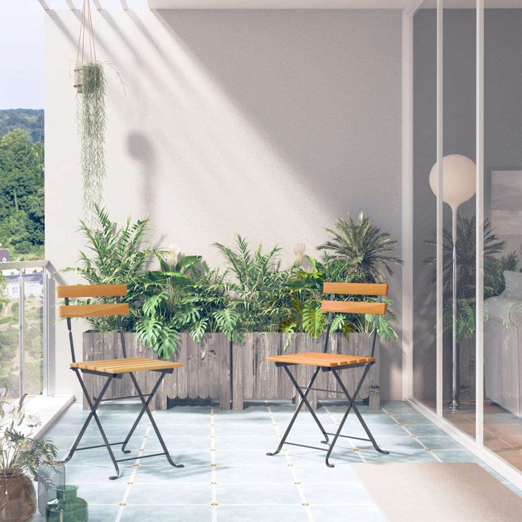 vidaXL 2X Bois d'Acacia Solide Chaises Pliables de Jardin Sièges de Salle à Manger d'Extérieur Chaises de Patio Balcon Terrasse Acier
