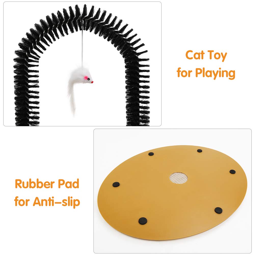 Cat Self Groomer Brushes for Indoor Cats, Cat Massager Scratcher Scratching Board Scratch Pad for Shedding, Face Head Hair Grooming Arch Posts for Rubbing Deshedding w/Cute Kitten Toy