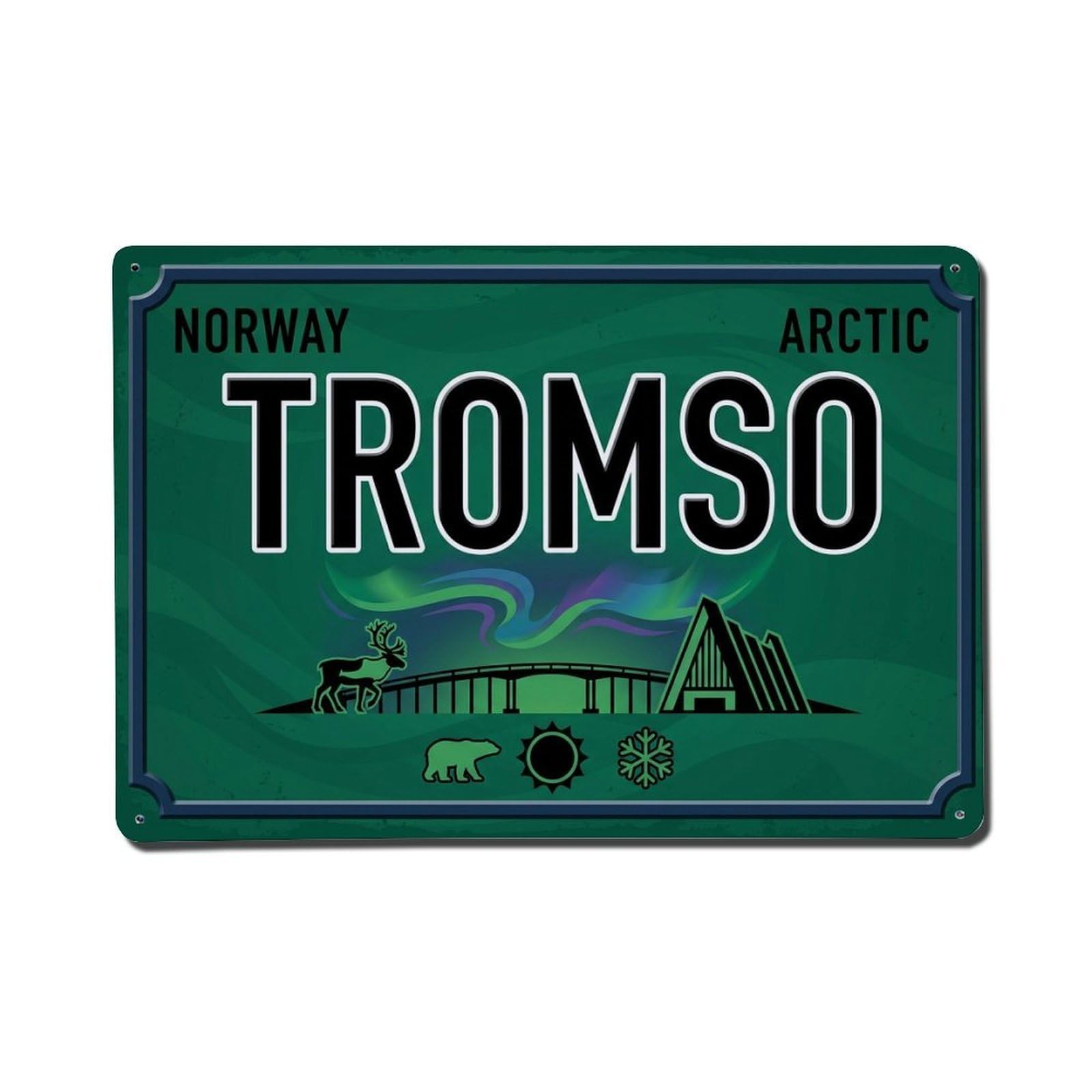 Xanthor Style Vintage Travel Tromso Northern Lights Arctic Metal Tin Sign
