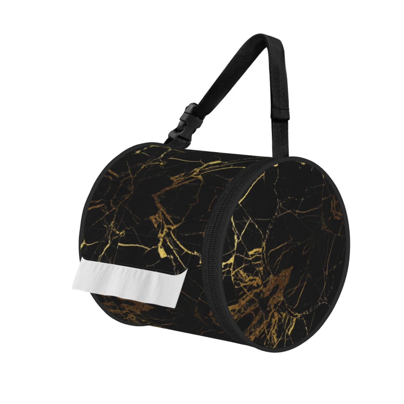 Stylish Gold Marbling Texture Printed Toilet Paper Holder Bag, Adjustable Strap Roll Paper Organizer for Car Kitchen Outdoor
