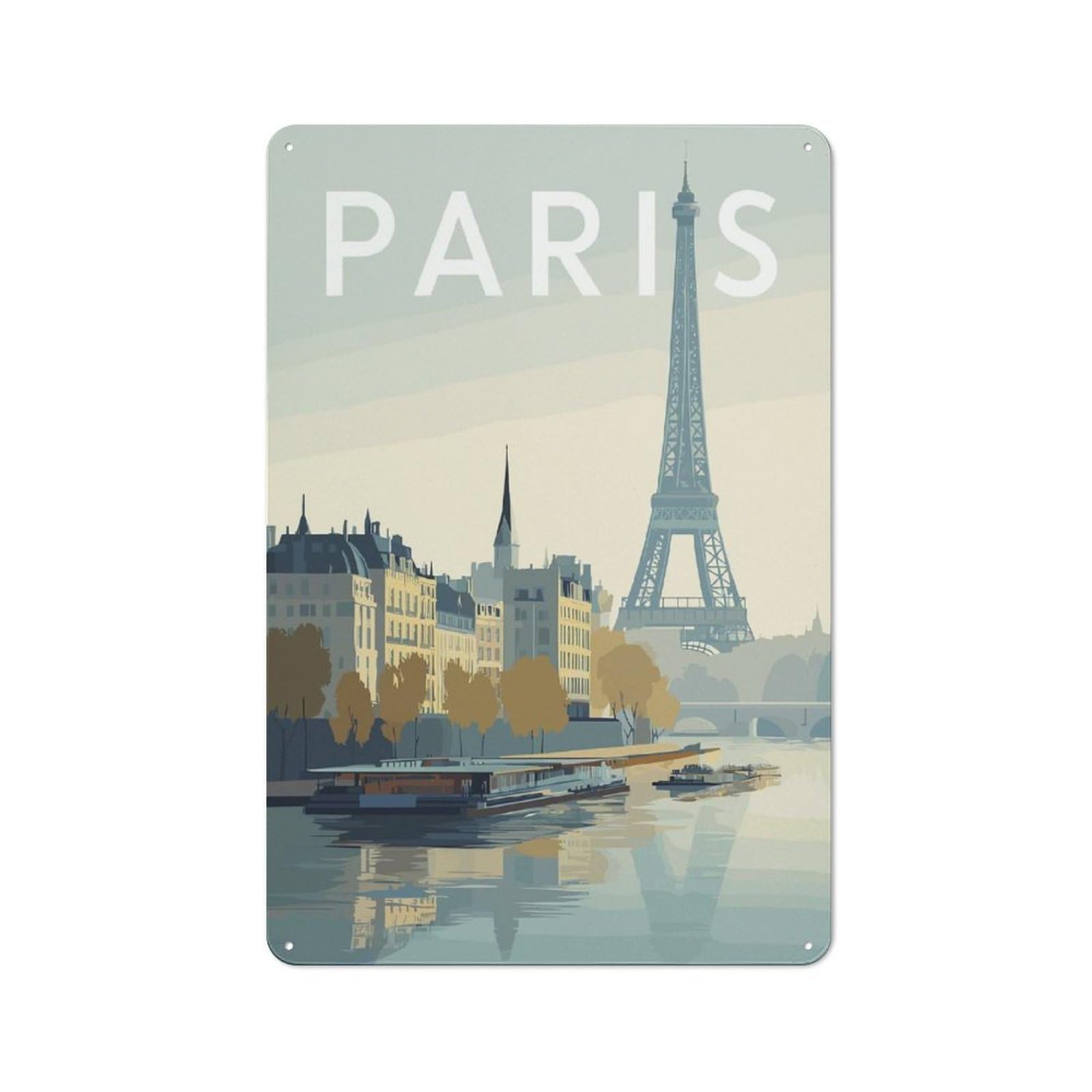 Junmoney Style-21 Tin Wall Plaque 30X20cm With Paris Cityscape With Eiffel Tower(2) For Studio Or Craft Room, Suited To Studio Decor Lovers