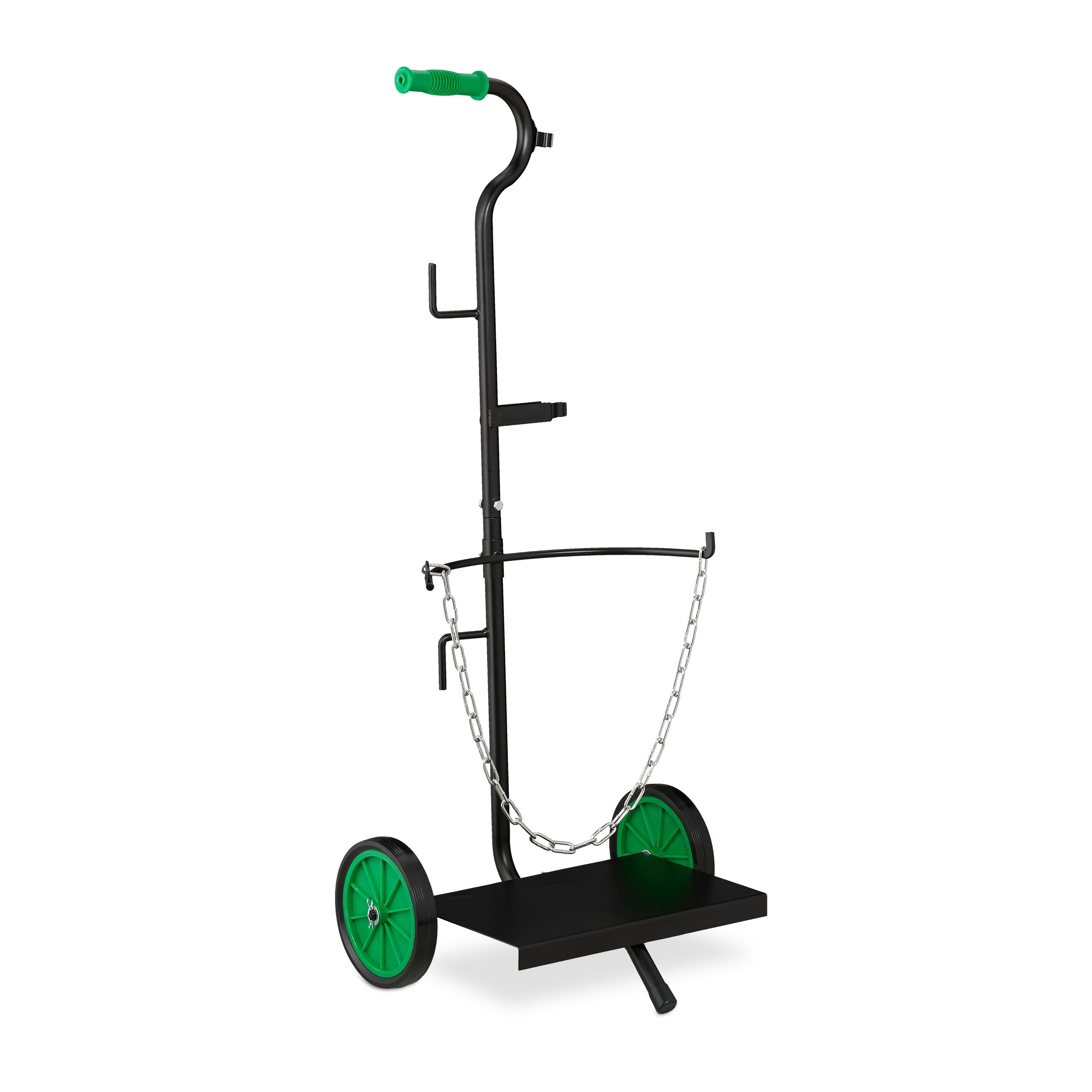 Relaxdays Black Gas Cylinder Dolly, 5 & 11 Kg Propane Tank Hand Cart, Butane Bottle Trolley, Rubber Wheels, Steel, /Green