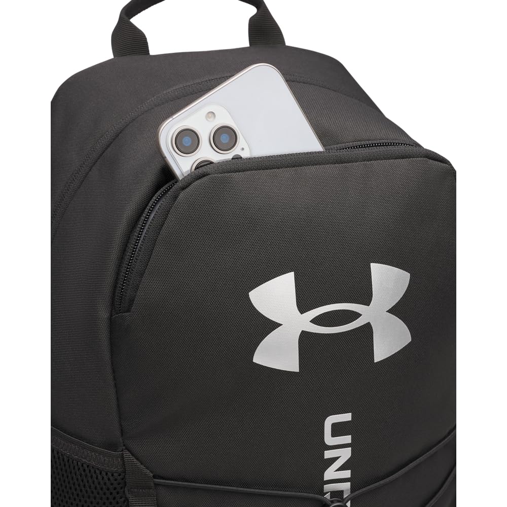 Under Armour Hustle Sport 6.0 Sac à dos – Noir/noir/argenté métallisé – OSFM, Noir/argenté métallisé, One Size