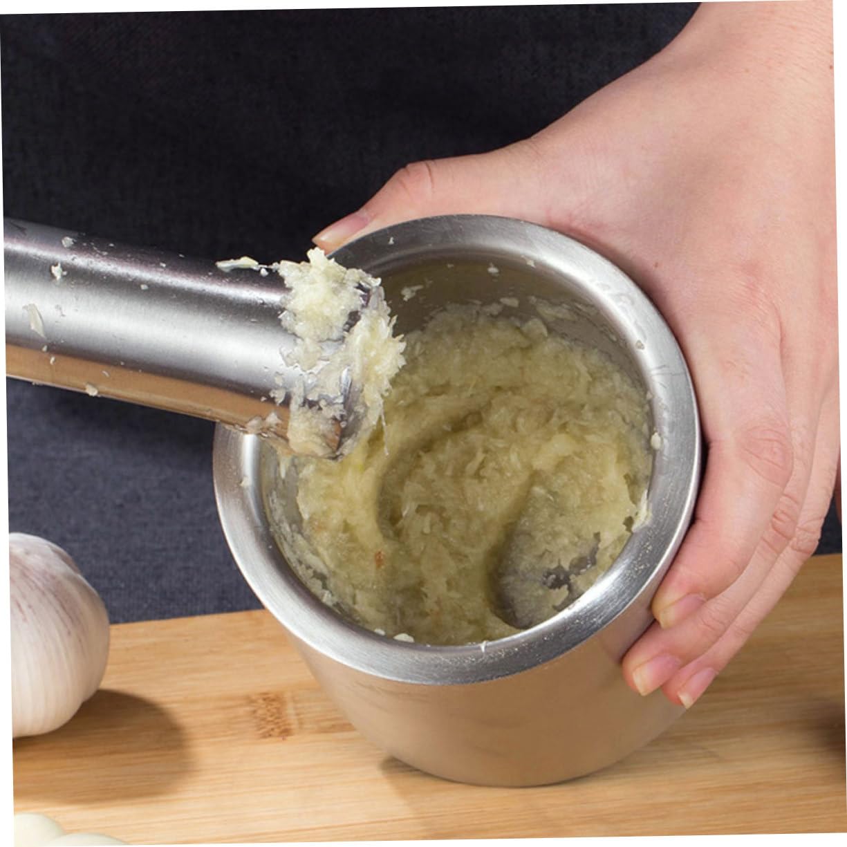 Edelstahl Knoblauchstampfer 1 Satz mit Mahlschüssel für Gewürze und Küche | Silber, Kompakt und Tragbar, für Knoblauch und Gewürze, Leicht zu Reinigen, 1 Satz