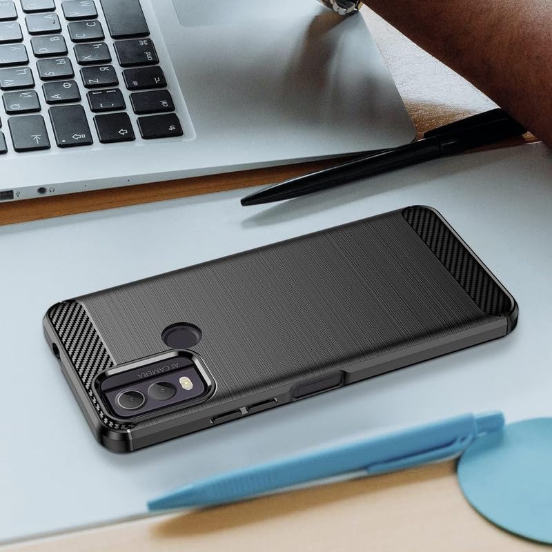 Image of NPRC Hybrid Ultra Slim Protective Case TPU Non-Slip Carbon Fiber Texture Shockproof Case Cover for Nokia C22 - Black