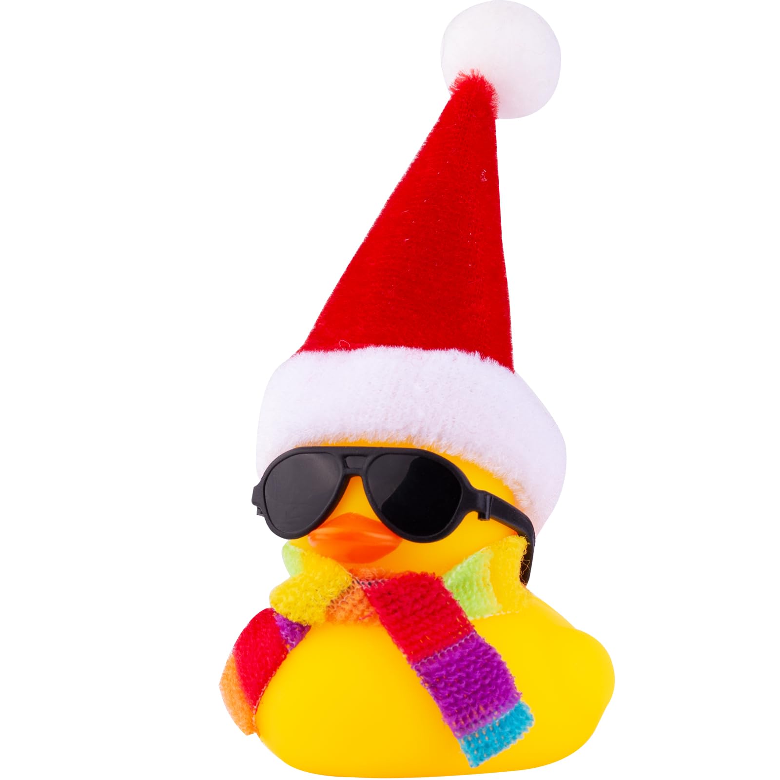 MuMyer Christmas Rubber Ducks Car Ornaments, Mini Yellow Duck Car Dashboard Decorations with Mini Hat Scarf and Sunglasses for Winner Home Christmas Decor(No.8 Duck-W8)