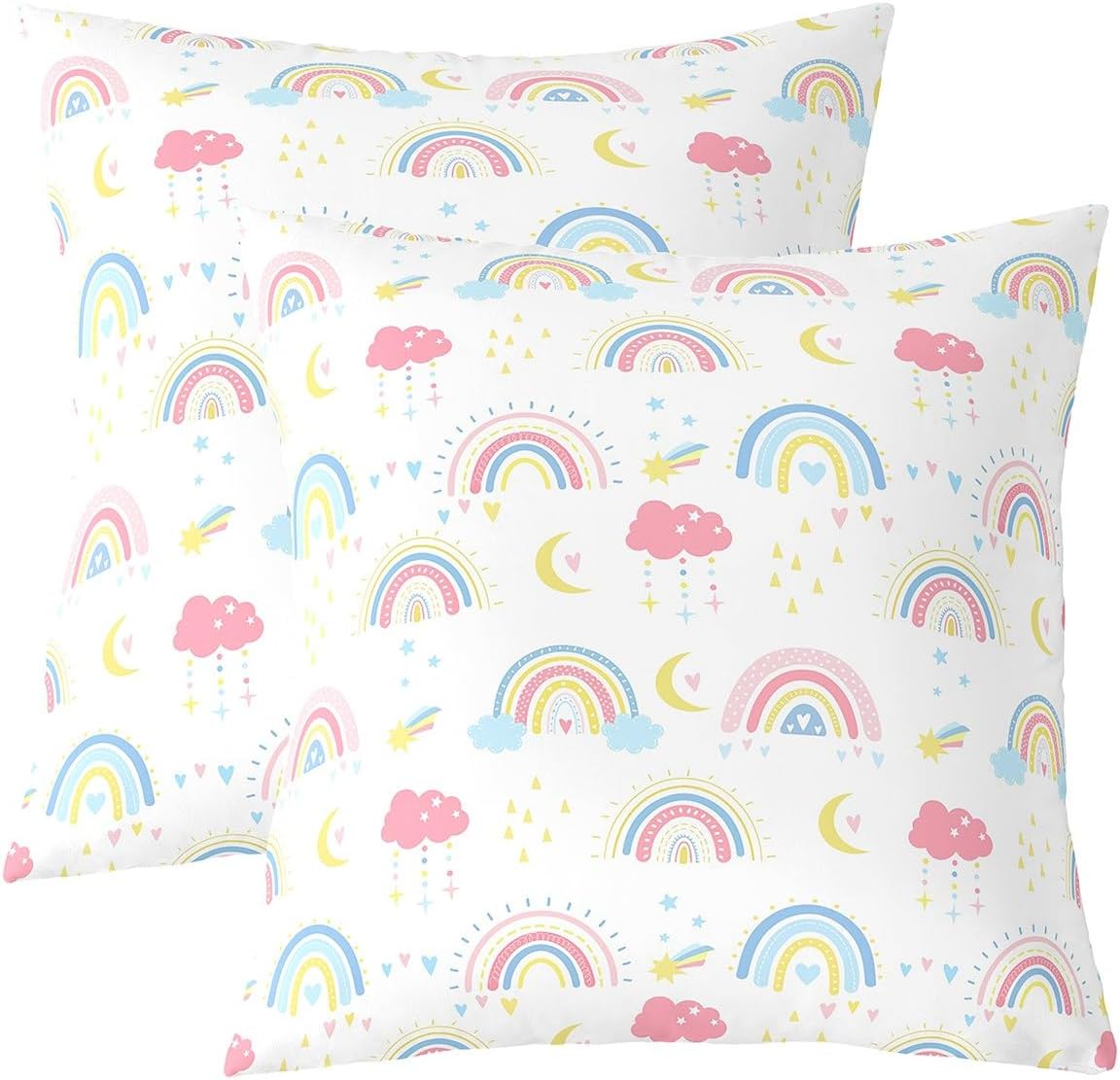 jejeloiu Boys Girls Cartoon Rainbow Throw Pillow Covers Colorful Stripes Decor Pillowcase Kids Multicolor Cushion Case Set of 2, Teens Bedroom Decor 20 x 20-Inch