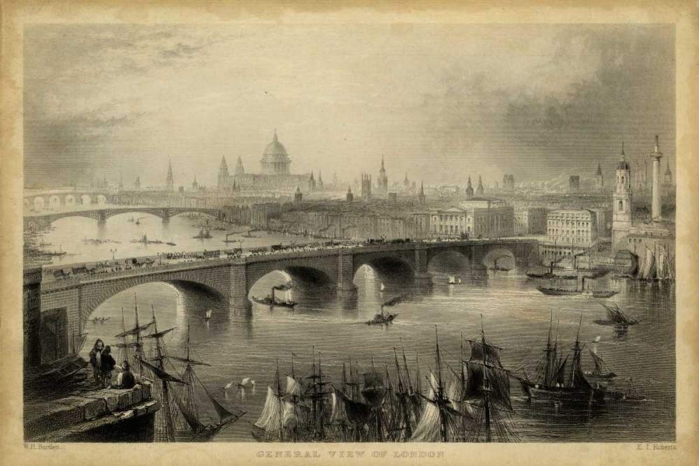 Feeling at home KUNSTDRUCK auf MATTE PAPIER 220gr Generalansicht von London Bartlett W.H. - Meer horizontal Poster Landschaften Landschaft Großbritannien B Bild auf Papier cm_63_X_95