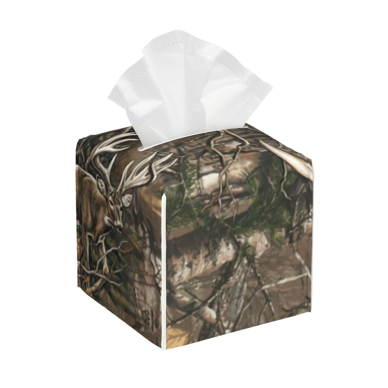 Deer Hunting Camo Bull Skull Square PVC Tissue Box Cover Modern Decorative Holder for Bathroom Vanity