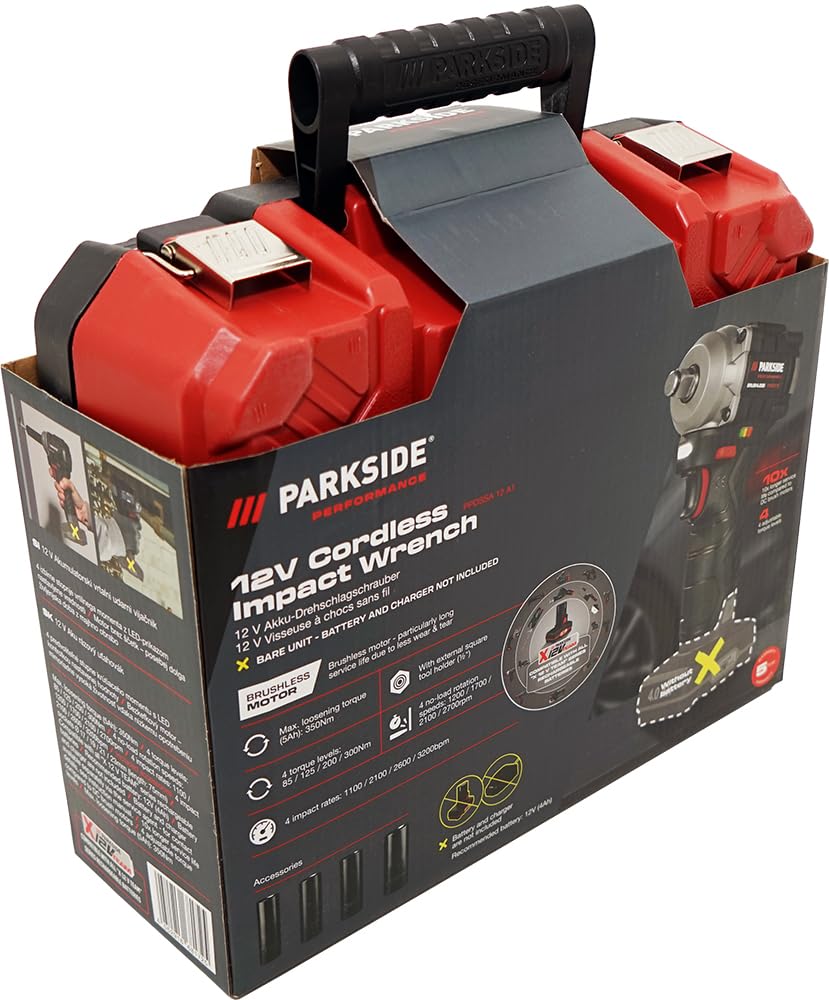 HEADNMORE Bundle Parkside Performance PPDSSA 12 - Llave de impacto (12 V, 350 Nm, 933 g, PPDSSA 12 (sin batería) + llavero