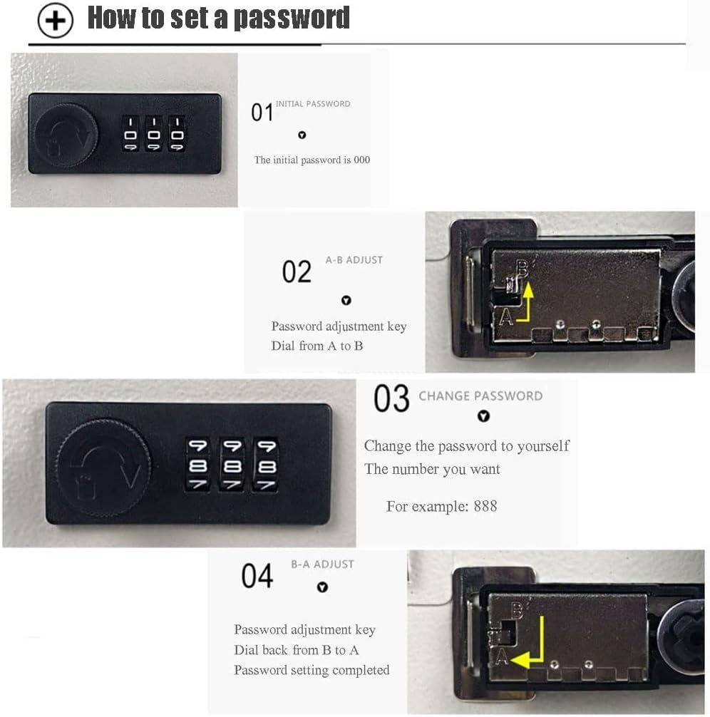 Armario de acero para llaves montado en la pared, con cerradura de combinación de código reajustable, caja de seguridad digital negra con ganchos y etiquetas de identificación