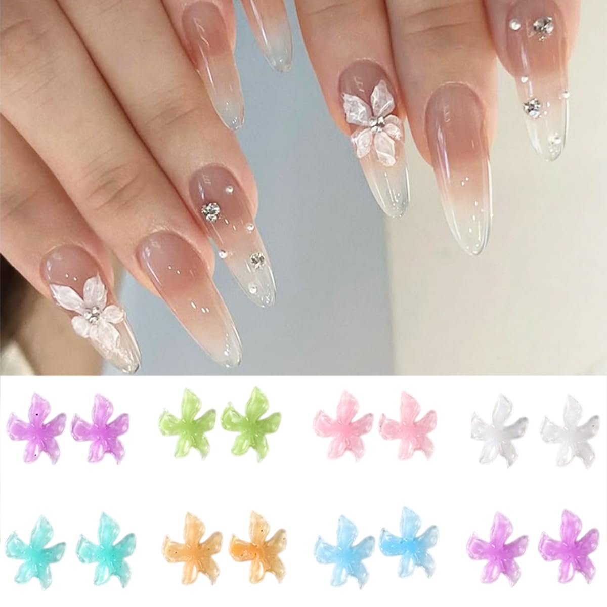 100 dijes de uñas de flores de cristal y gemas de colores mezclados con diamantes de imitación florales de primavera 3D de flores hawaianas, joyería de uñas, cuentas doradas, dijes de arte de uñas 3