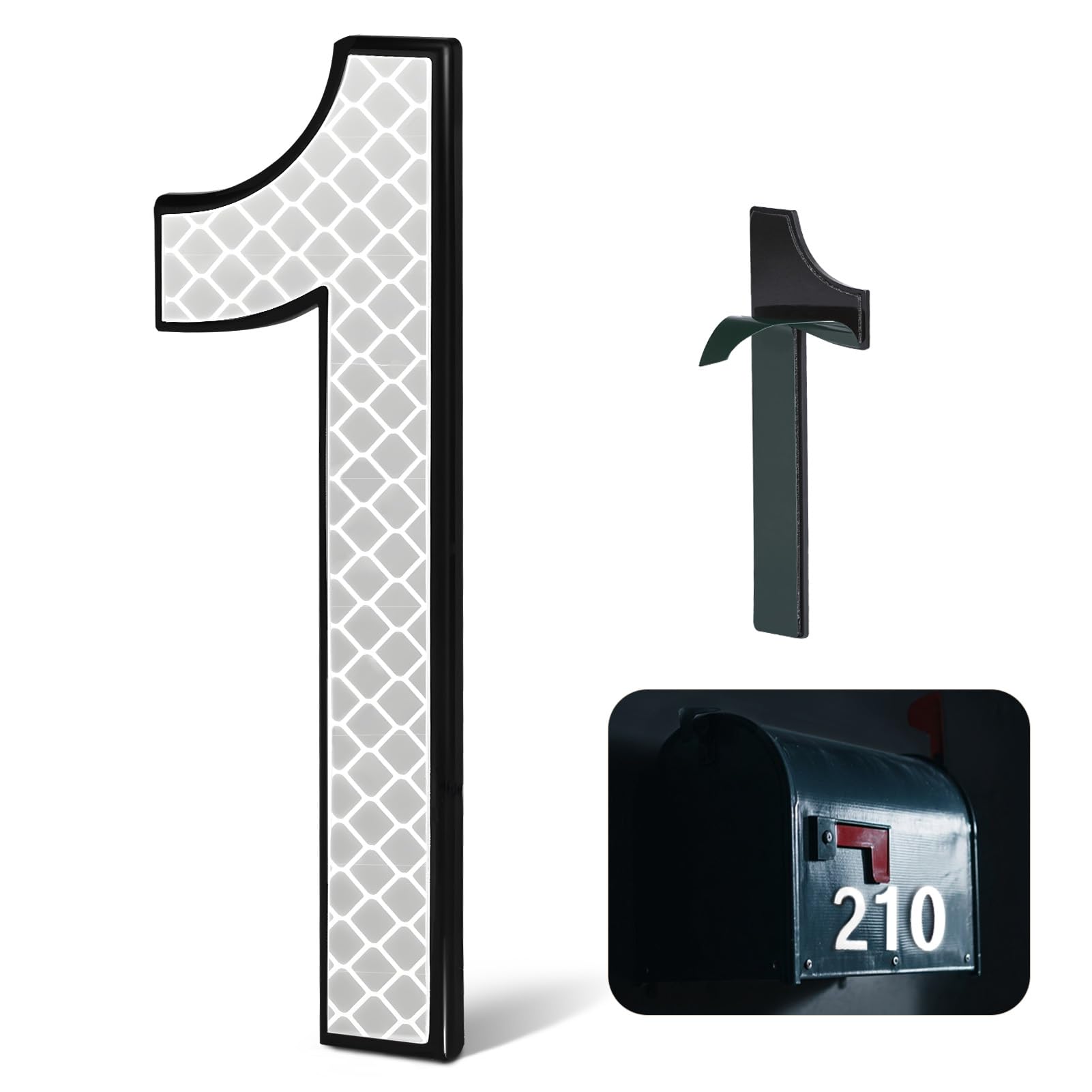 4 Inch Reflective House Numbers for Outside, VONDERSO High-Intensity Reflective Self-adhesive Mailbox Numbers, Durable ABS Base for House Plaques, Mailbox, Yard, Garage – Plaque Number ‘1’