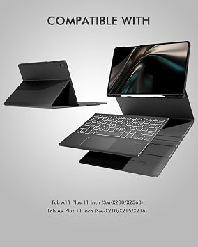 Doohoeek Keyboard Case for Samsung Galaxy Tab A11+ Plus 2025 / Galaxy Tab A9+ Plus 11 inches 2023, Bluetooth Wireless Backlit Detachable Type Folio with Multi-Touch Trackpad, Black