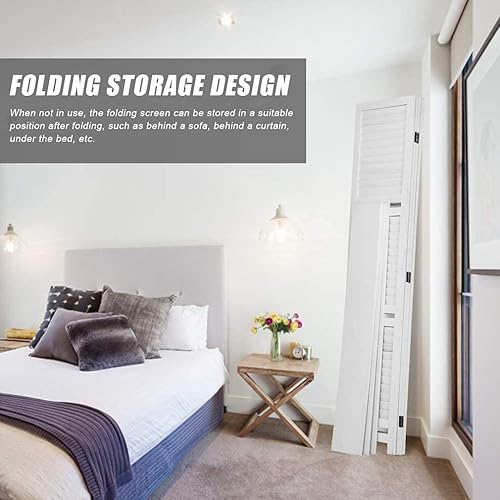 Miniatura 6 de FDW Divisor de habitación de 4 paneles, pantalla plegable de madera de privacidad con tres estantes inteligentes, divisor de madera portátil para